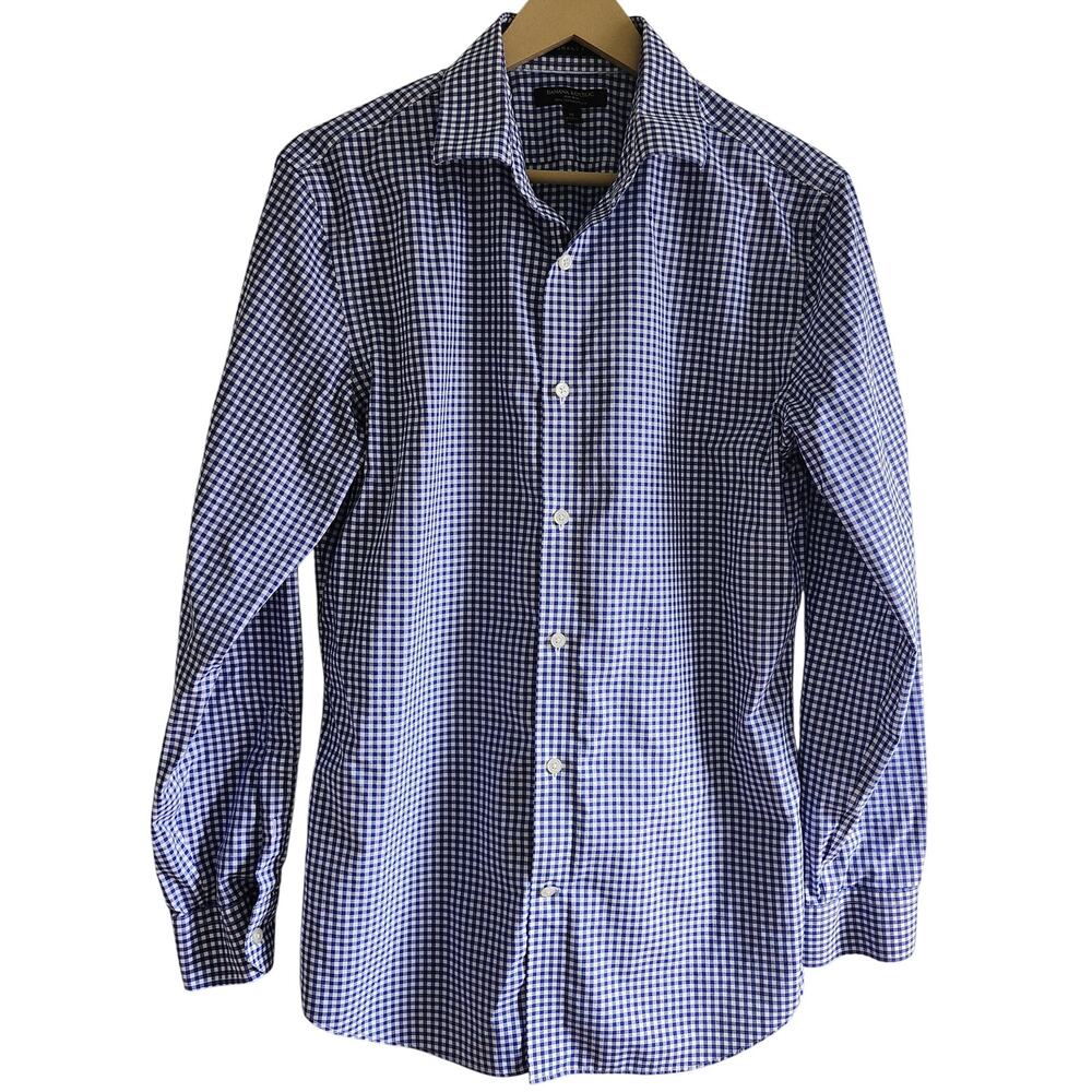Banana Republic Grant Fit Blue & White Checked Cotton Button-Down Size Medium